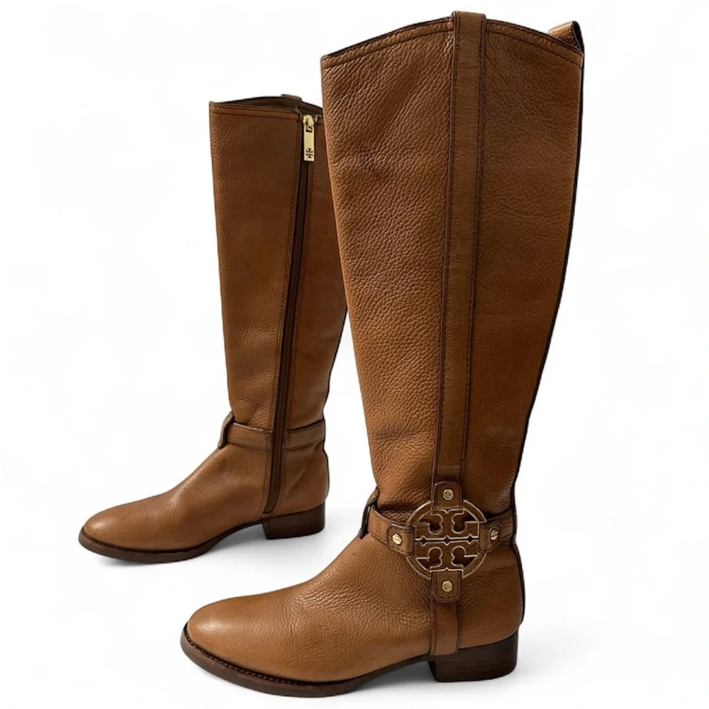 Tory Burch Tan Grained Leather Over Knee Boots Equestrian Riding Equestrian 5.5